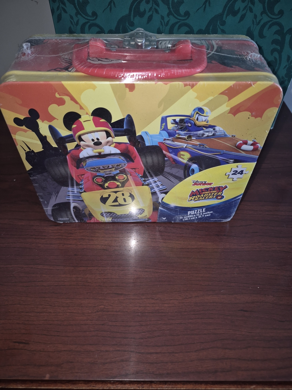 Disney Mickey Mouse Racing Tin Puzzle Case - Red, Yellow & Blue